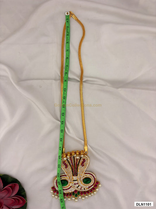 Length measurement photo showing 23 Inches deity long haram with measuring tape for idol alankaram
