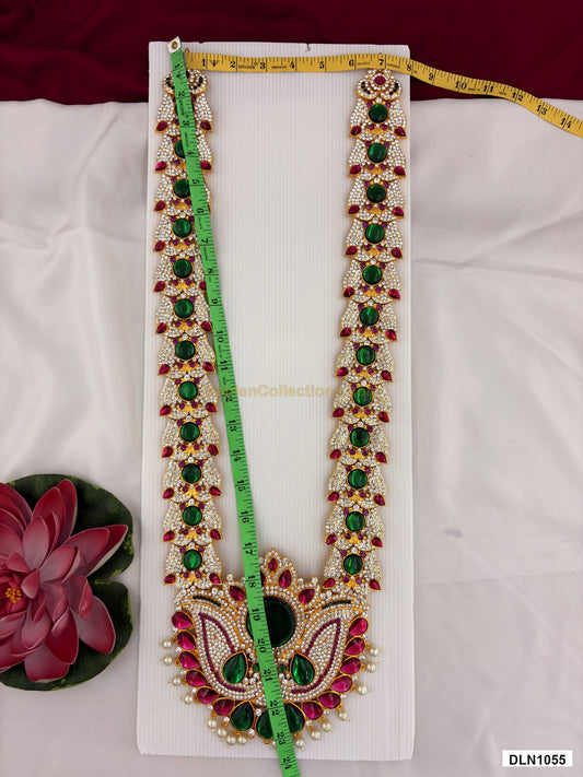 Measurement photo showing 23 x 7 Inches deity long haram with measuring tape for idol alankaram