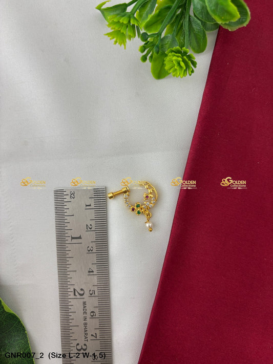 Deity Nose Ring Nath With Cz Stones Gold Plated Jewelry Size: 2 x 1.5, Color: Multi, Style: Nath Nose Ring Image 2