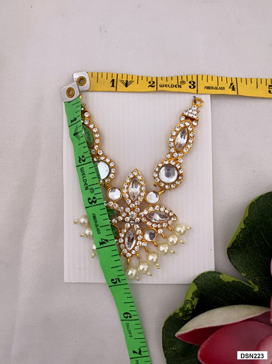 Measurement photo showing 5 x 3 Inches deity short haram with measuring tape for idol alankaram