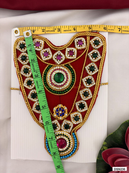 Measurement photo showing 8 x 6 Inches deity short haram with measuring tape for idol alankaram
