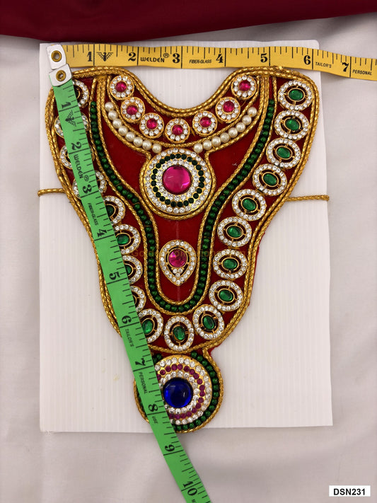 Measurement photo showing 8 x 6 Inches deity short haram with measuring tape for idol alankaram