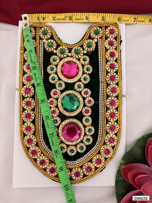 Measurement photo showing 10 x 6 Inches deity short haram with measuring tape for idol alankaram