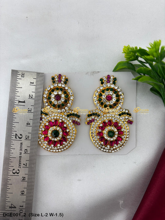 divine goddess stone earrings goldencollections Size: 2 x 1.5, Color: Multi, Style: Karna Pathakam Image 2