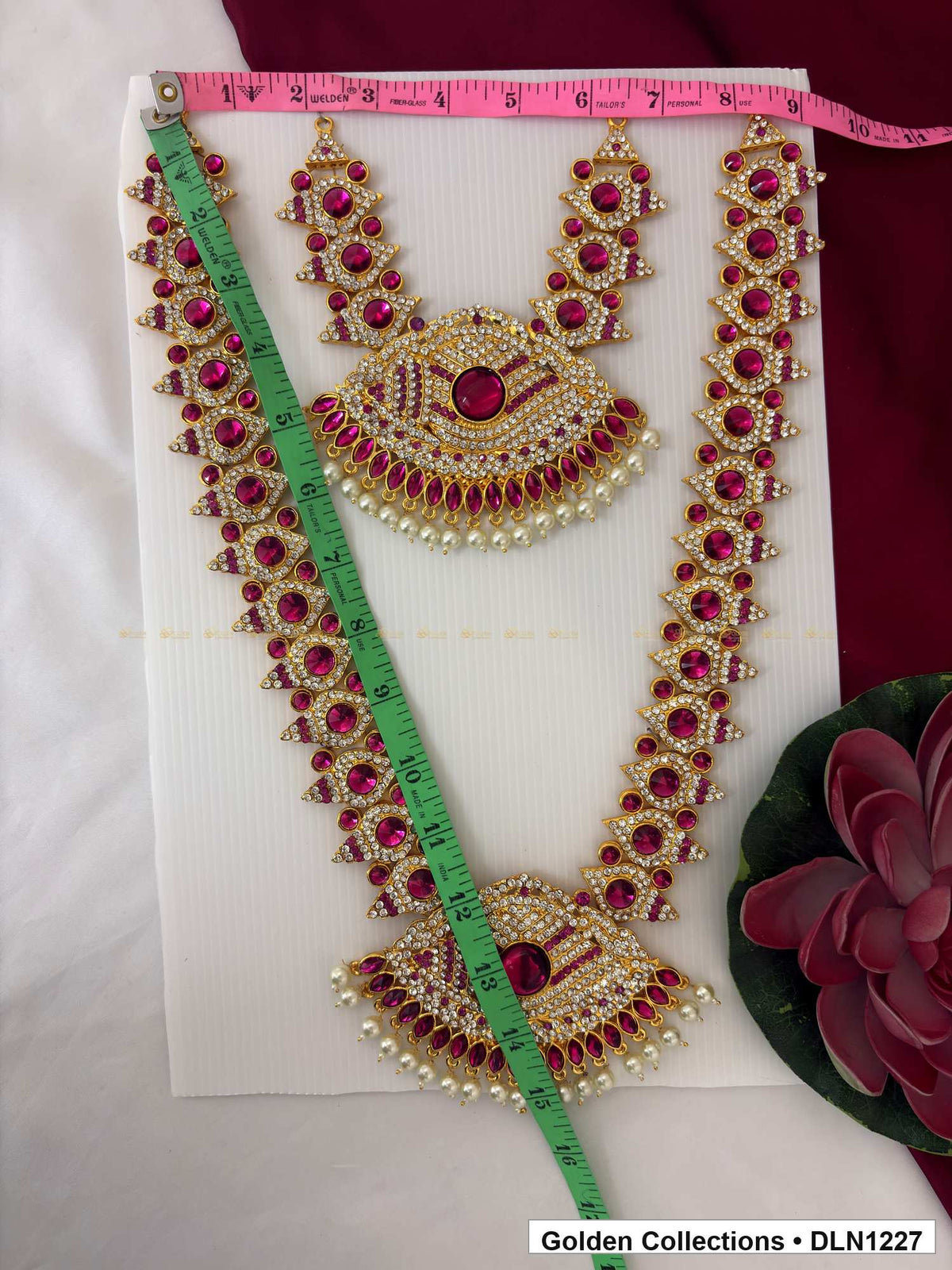 Alternate product view of Pink Oval Link and Curved Fan Deity Long Necklace for Idol Alankaram for deity idol alankaram