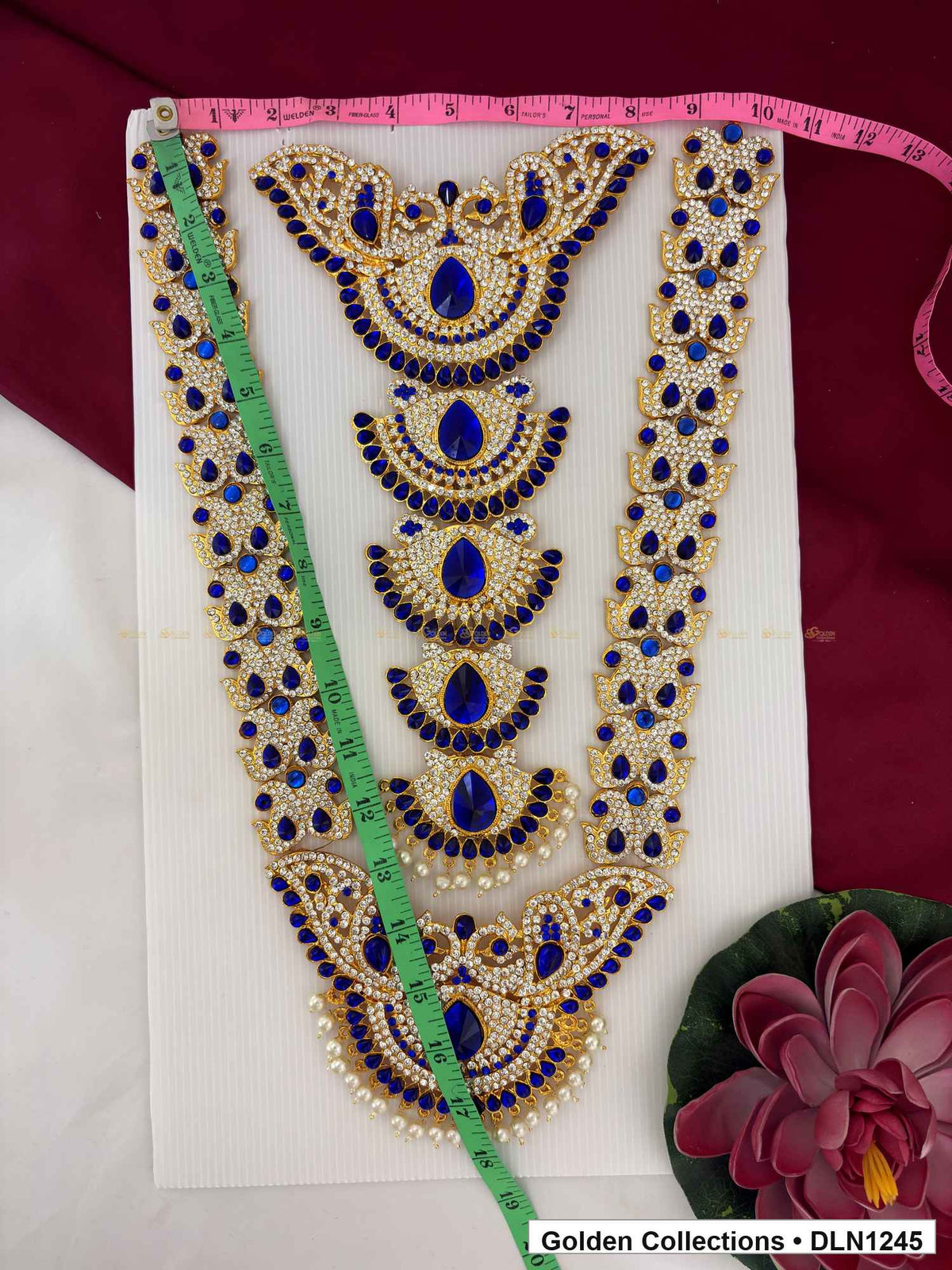 Alternate product view of Blue Crescent Medallion Cascade Deity Long Necklace for Idol Alankaram for deity idol alankaram