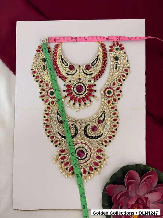 Alternate product view of Red Green Layered Medallion Deity Long Necklace for Idol Alankaram for deity idol alankaram