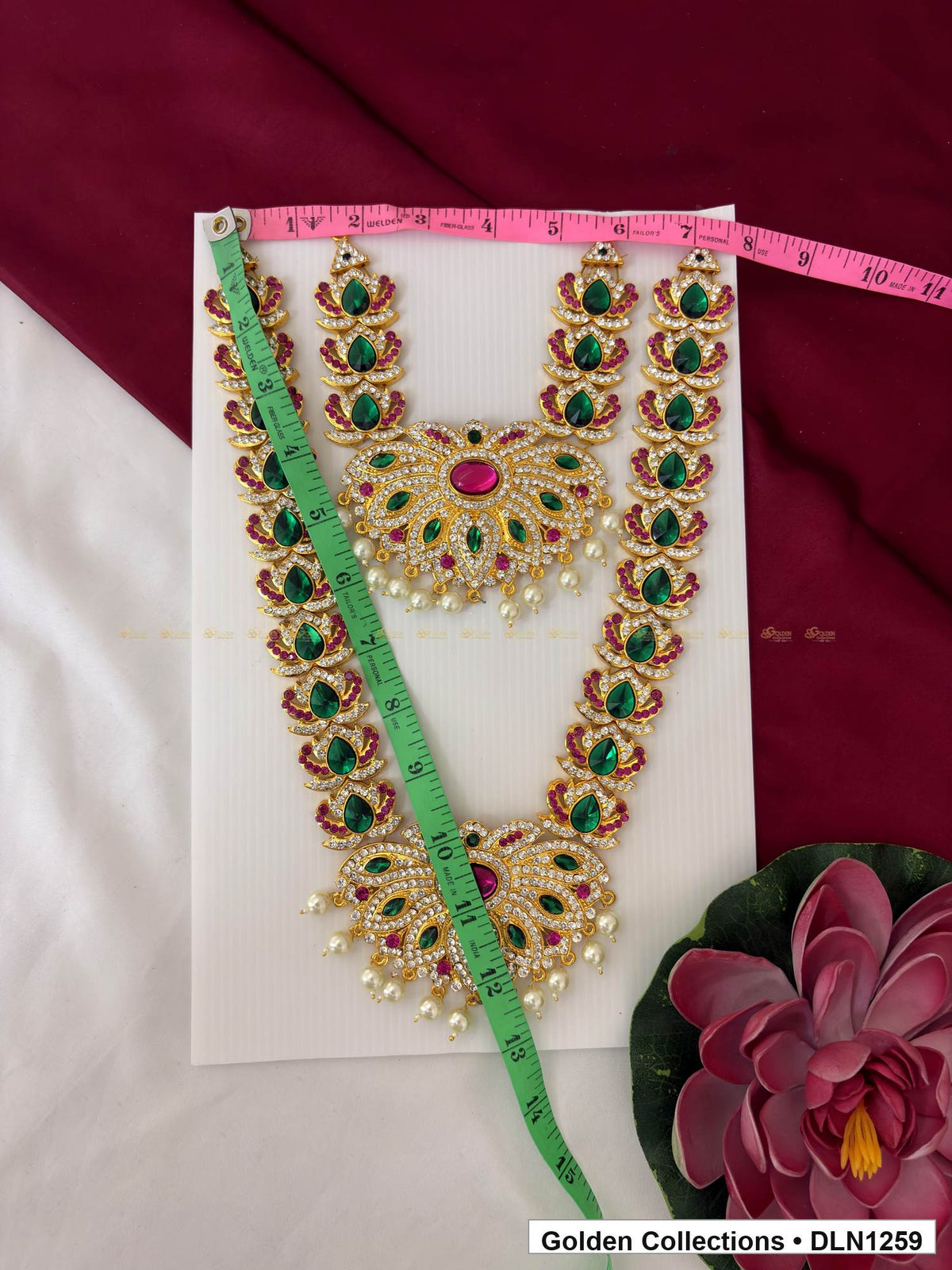 Alternate product view of Green Leaf-Link Twin Fan Deity Long Necklace for Idol Alankaram for deity idol alankaram