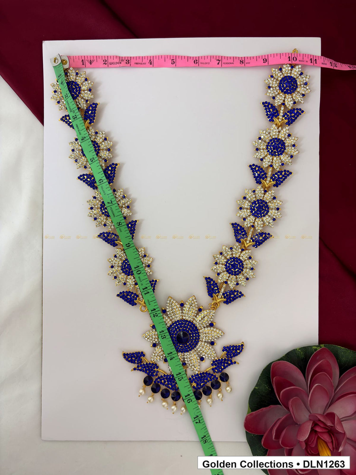 Alternate product view of Blue Floral-Link Fan Pendant Deity Long Necklace for Idol Alankaram for deity idol alankaram