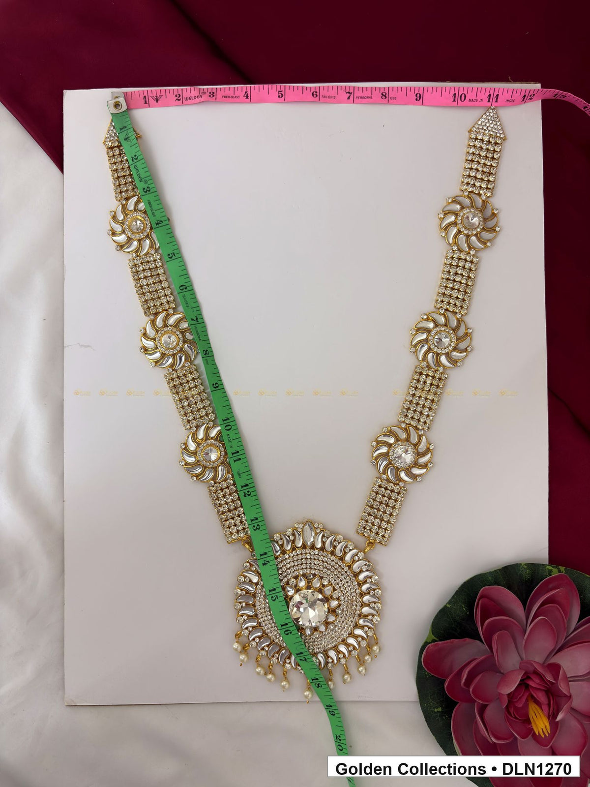 Alternate product view of White Floral-Station Circular-Pendant Deity Long Necklace for Idol Alankaram for deity idol alankaram