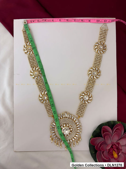 Alternate product view of White Floral-Station Circular-Pendant Deity Long Necklace for Idol Alankaram for deity idol alankaram
