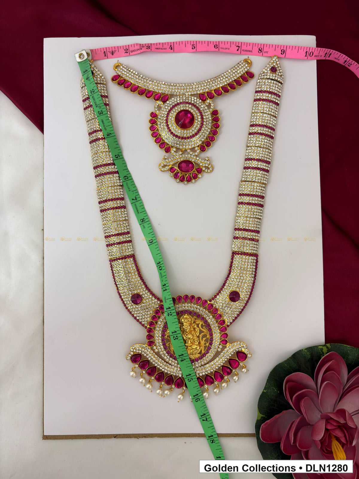 Alternate product view of Red Banded Round Fringe Medallion Deity Long Necklace for Idol Alankaram for deity idol alankaram