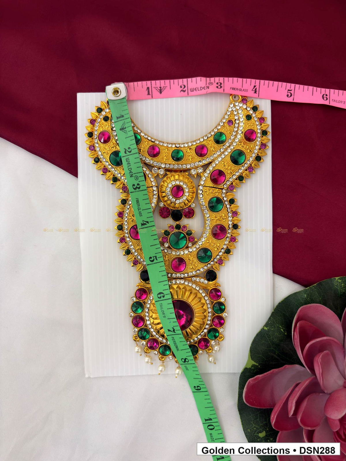 Alternate product view of Multicolor Triple-Arch Blue Sunburst Deity Short Necklace for Idol Alankaram for deity idol alankaram