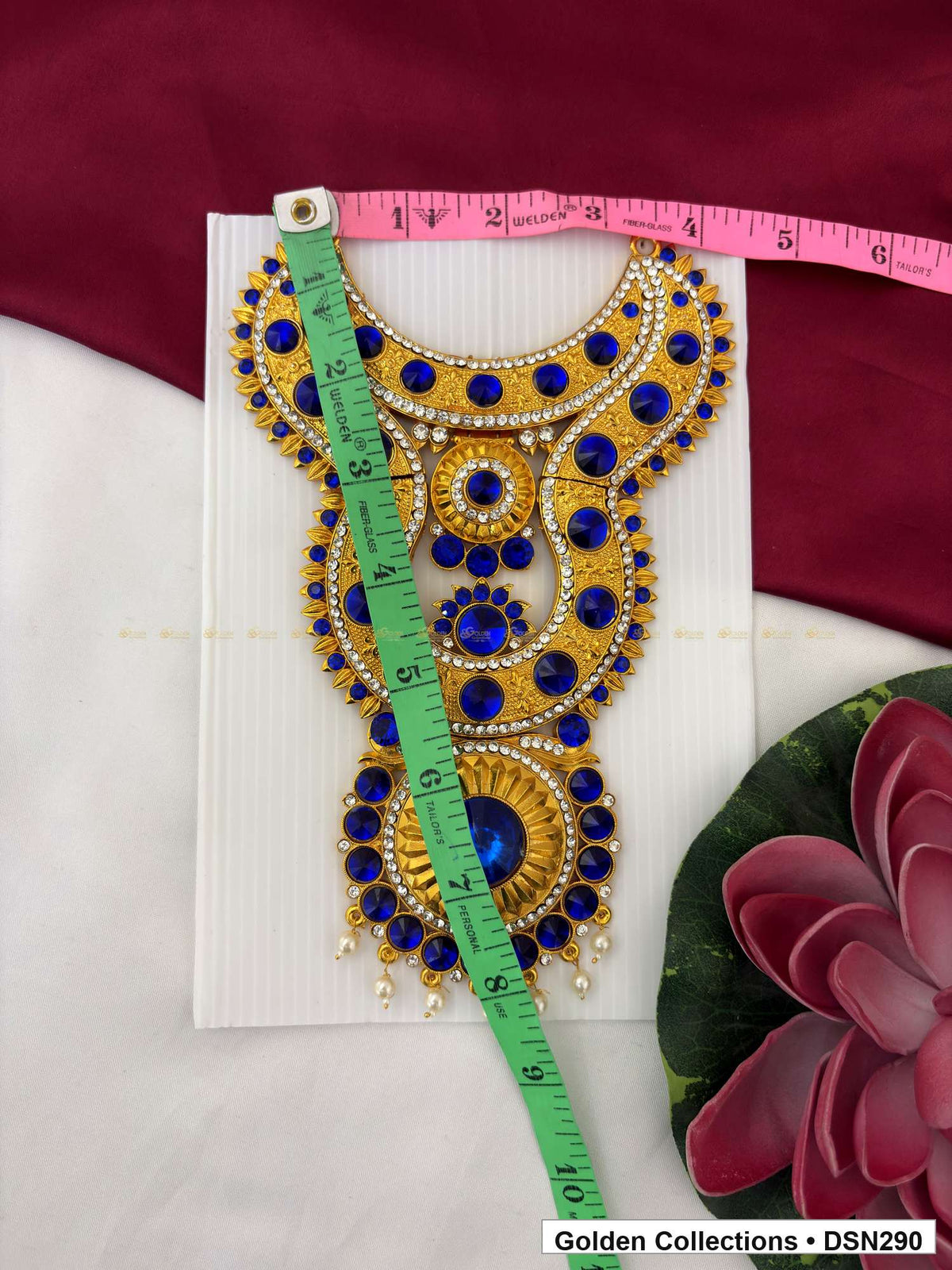 Alternate product view of Deep Blue Triple-Arch Circular Sunburst Deity Short Necklace for Idol Alankaram for deity idol alankaram
