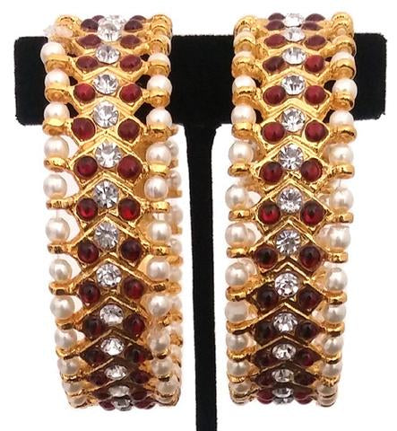 Ethnic Bharatanatyam Bangles with White Stones Goldencollections
