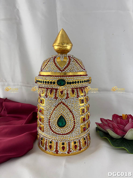 Majestic Balaji Kireetam with kempu and green stones for deity alankaram