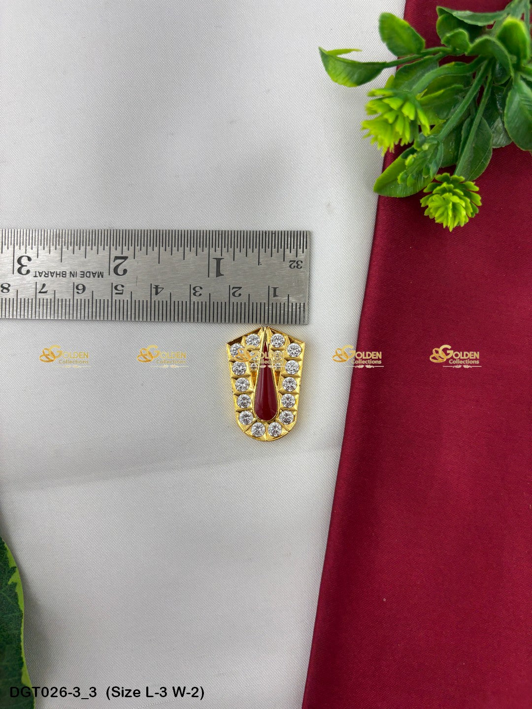 Gold Plated Balaji Namam With Cz Stones Forehead Decoration Size: 3 x 2, Color: Multi, Style: Balaji Namam Image 3