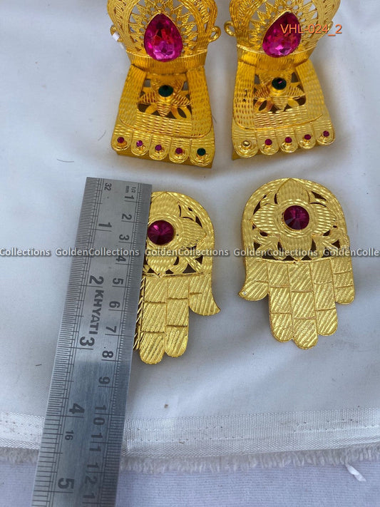 Gold Plated Stone Hastam and Patham Set for Deity Alankaram VHL-024 2