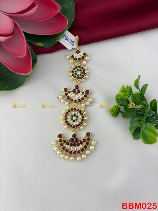 Grand Kemp Maang Tikka | Multi-Layered Nethichutti Temple Jewellery for Bharatanatyam Dance