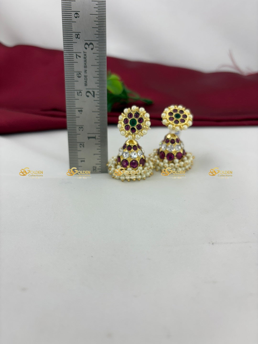 Handmade Kemp Jhumka Traditional Bharatanatyam Earrings Size: NA x NA x NA, Color: Kemp, Style: Kemp Earrings Image 3