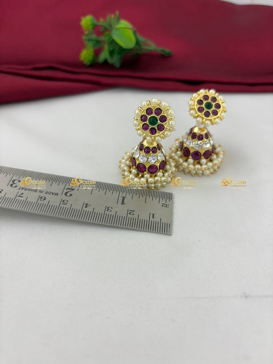 Handmade Kemp Jhumka Traditional Bharatanatyam Earrings Size: NA x NA x NA, Color: Kemp, Style: Kemp Earrings Image 4