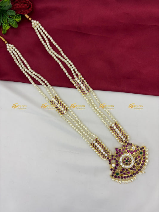 Handmade Pearl Kemp Haram Bharatanatyam Dance Necklace Color: Kemp Style: Kemp Short Necklace Image 2