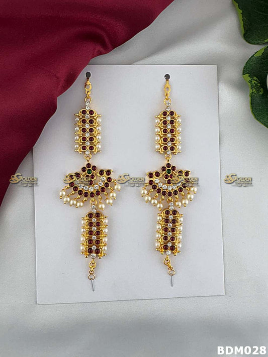 Kuchipudi mattal ear chain traditional Kemp stone dance jewellery BDM028