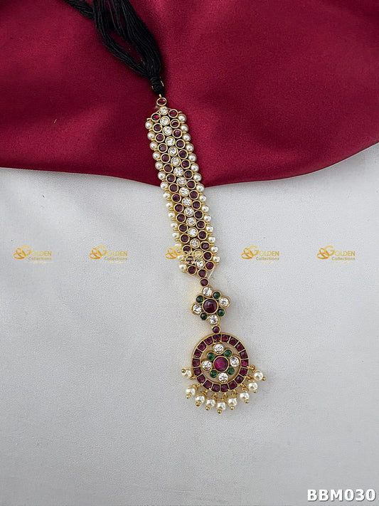 Bharatanatyam Kemp Pearl Maangtikka | Traditional Temple Nethi Chutti