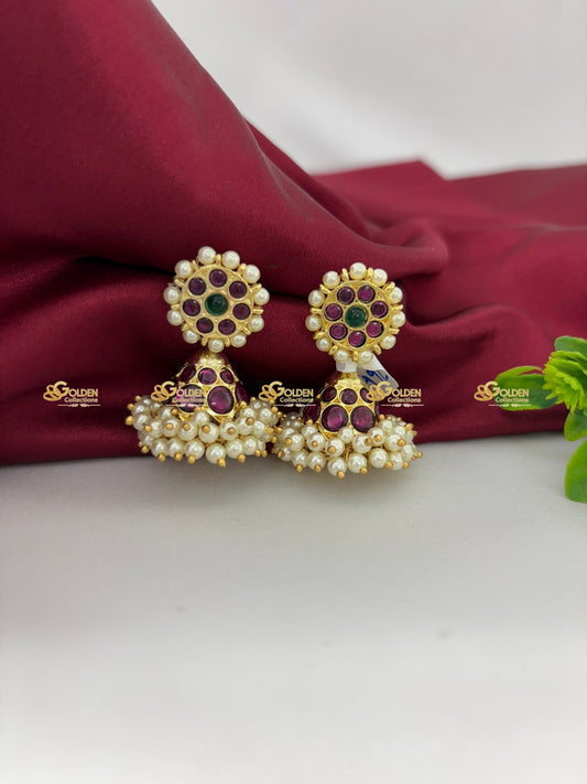 Kemp Stone Jhumka Classic Temple Jewelry Earrings Size: Kemp, Color: Kemp Earrings, Style: Image 2