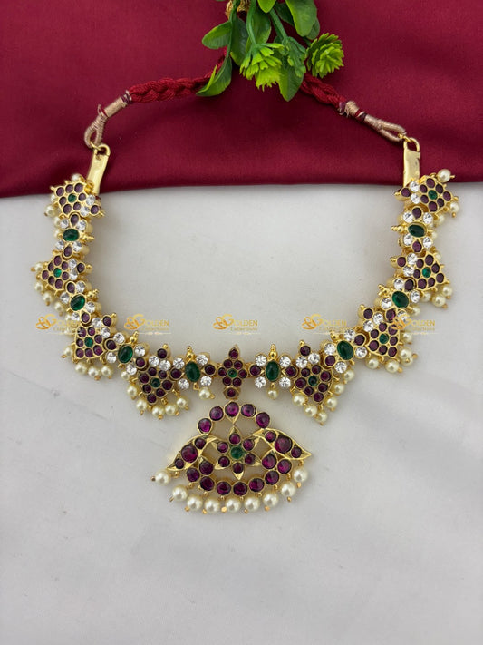 Kempu Short Haram Necklace For Temple Dance Performance Color: Kemp Style: Kemp Short Necklace Image 2