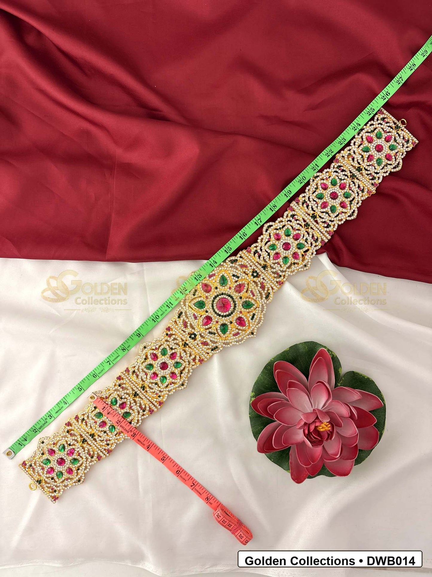 Measurement and scale view of Large Deity Waist Belt Vaddanam for Idols for fit checking