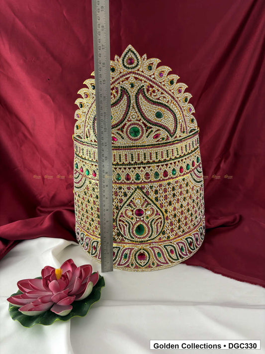Angled view of Large Stone Deity Crown Arch for God and Goddess Idols from Golden Collections