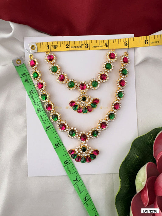 Measurement photo showing 6 x 5 Inches deity short haram with measuring tape for idol alankaram