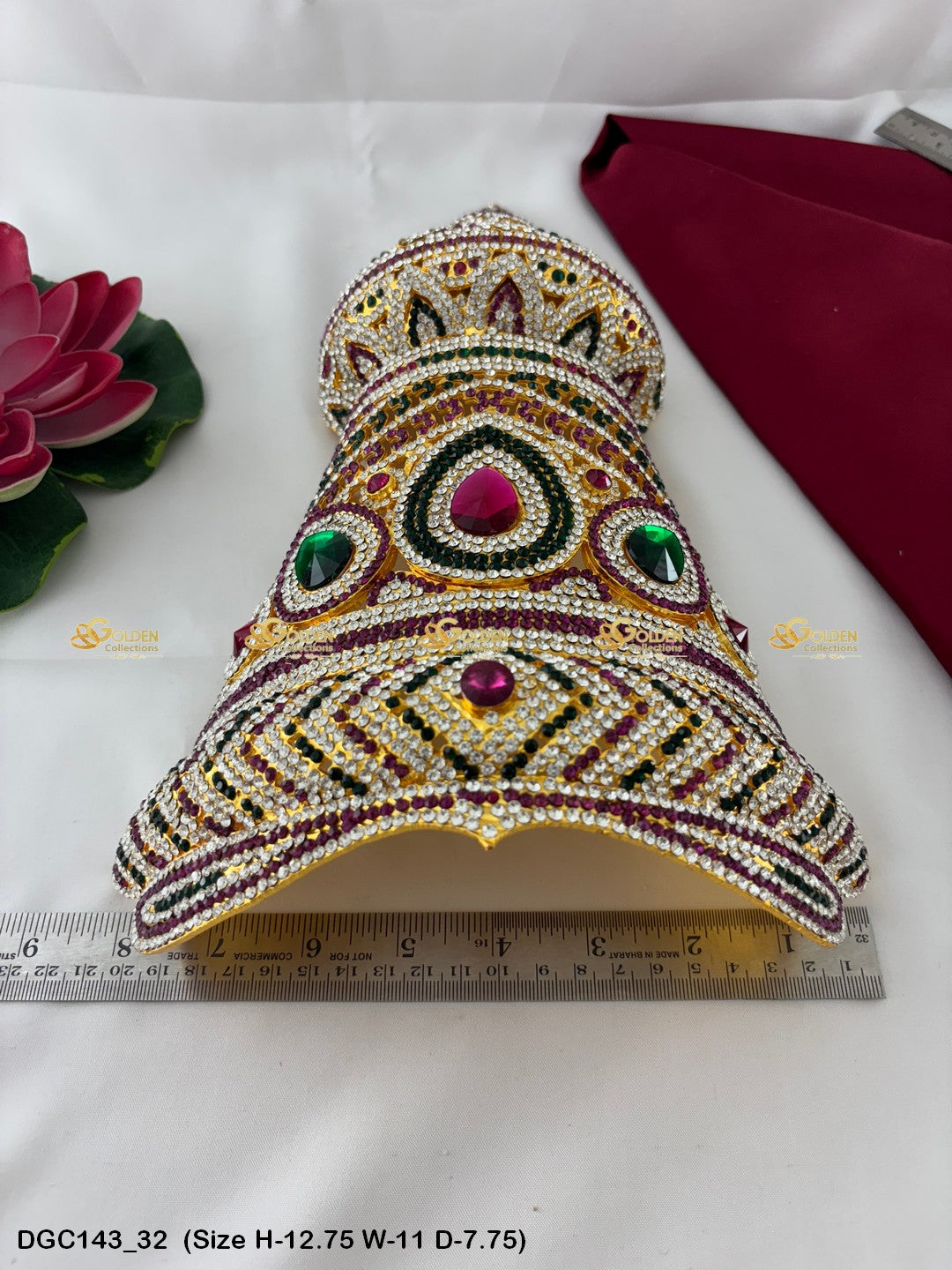 Ornamental Crown Mukut For Goddess Deity Goldencollections Size: 12.75 X 11 X 7.75, Color: Multi, Style: Half Round Image 32