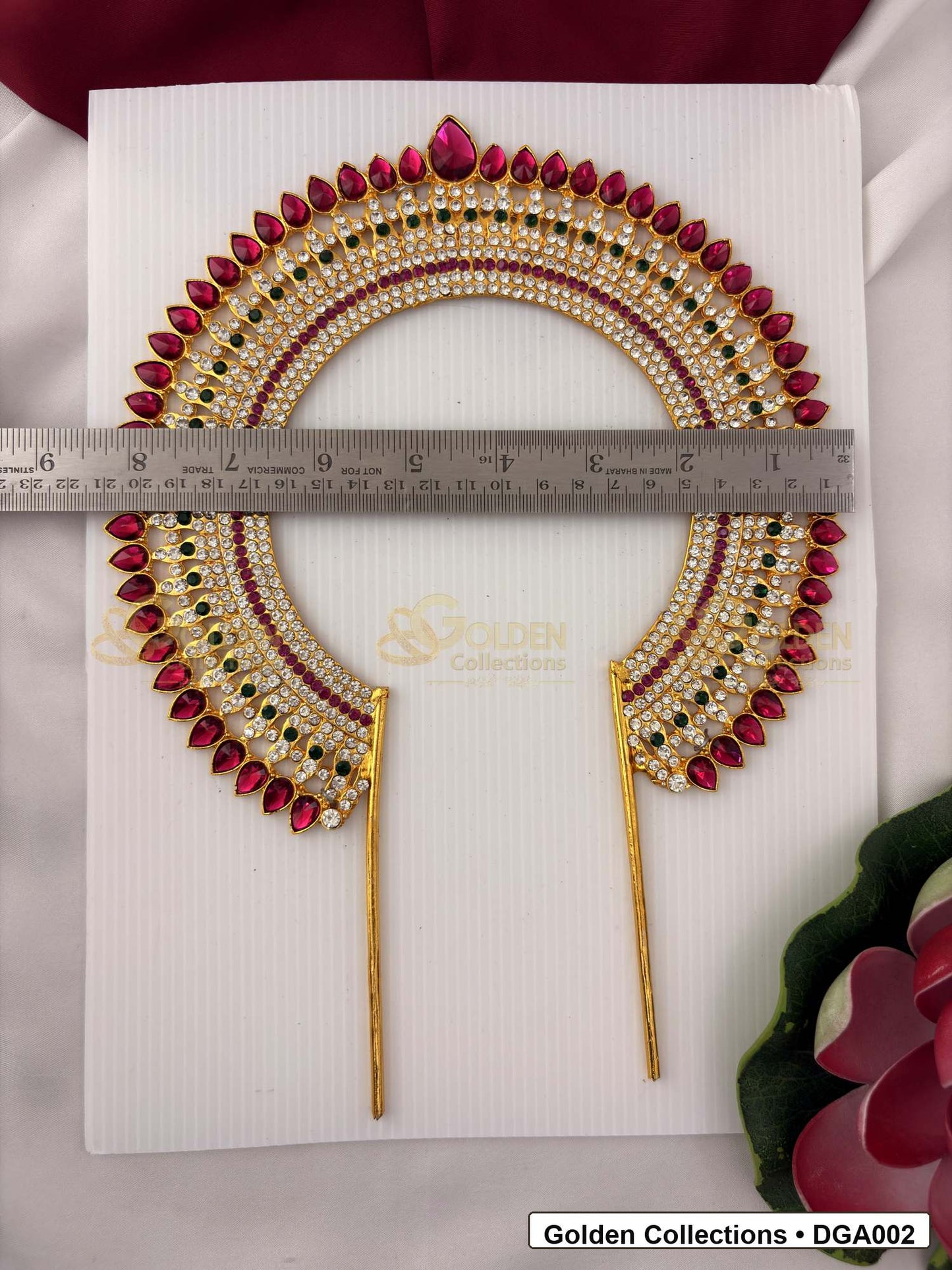 Back or measurement view of Ornate Deity Arch for Idol Alankaram for crown and idol framing reference