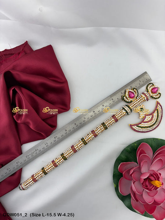 Parashuram Vajra Parashu Metal Weapon With Stone Carving Size: 15.5 x 4.25, Color: Multi, Style: Parashu Vajra Image 2