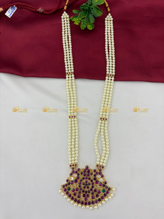 Pearl Kemp Long Necklace Handmade Bharatanatyam Haram Jewelry Color: Kemp Style: Kemp Short Necklace Image 2