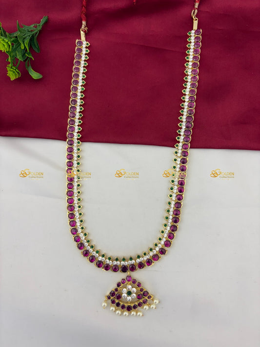 Premium Handmade Kemp Long Necklace Bharatanatyam Dance Haram Color: Kemp Style: Kemp Short Necklace Image 2