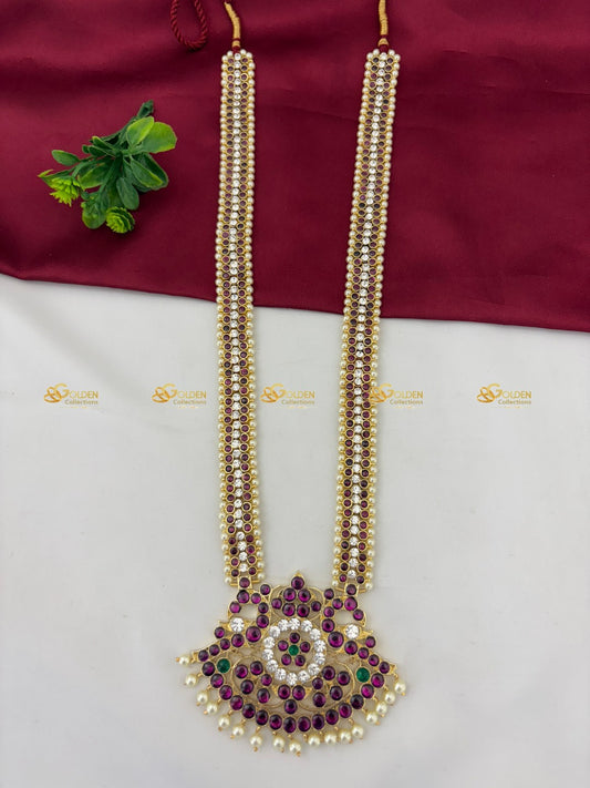 Premium Kemp Haram For Bharatanatyam Handmade Brass Necklace Color: Kemp Style: Kemp Short Necklace Image 2