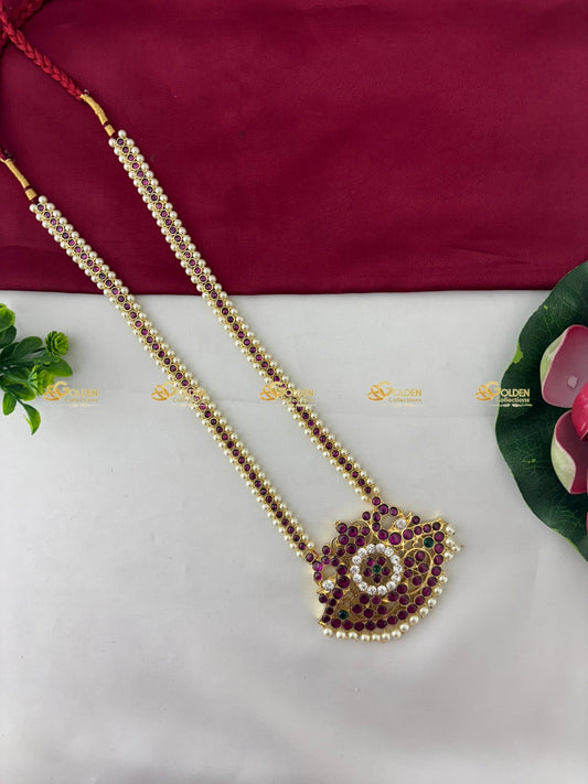 Real Kemp Stone Long Necklace Handmade Bharatanatyam Haram Color: Kemp Style: Kemp Long Necklace Image 1