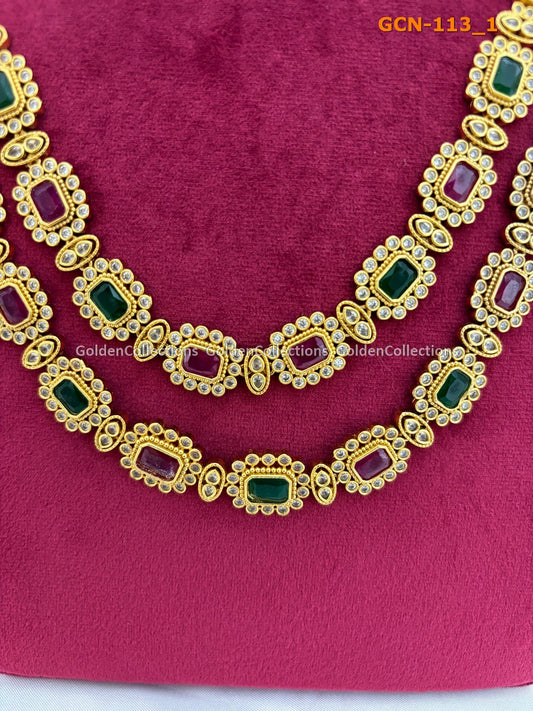 Ruby Emerald Necklace Online : 2 Layered Necklaces GoldenCollections 2
