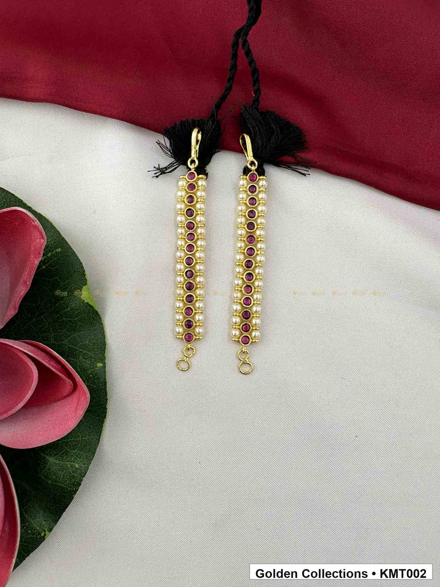 Angled product view of Simple Pearl Real Kemp Mattal Ear Chains from Golden Collections