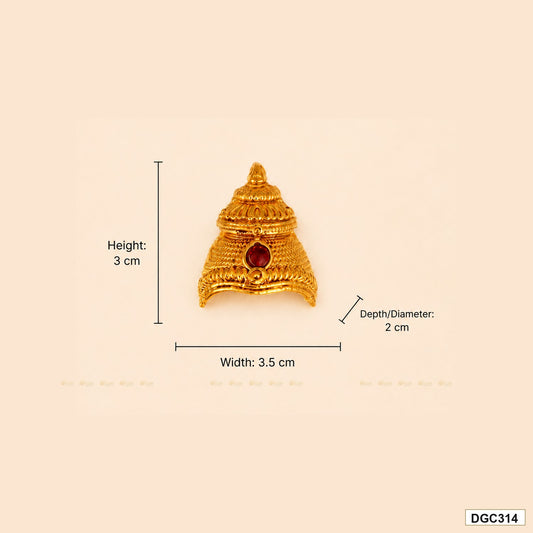 Measurement photo showing DGC314 small deity crown size 3 cm height, 3.5 cm width and 2 cm depth for idol alankaram