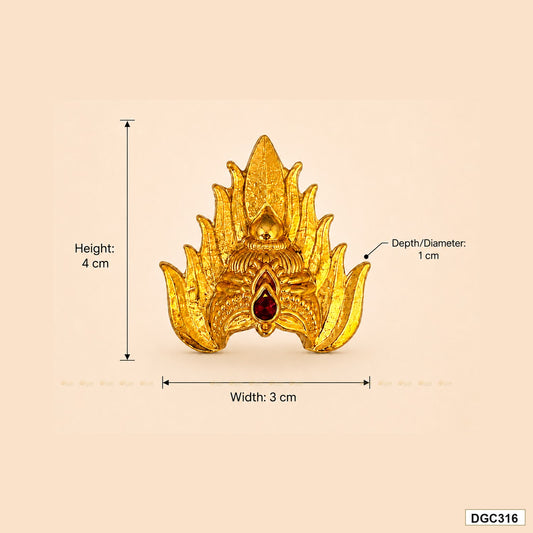 Measurement photo showing DGC316 small deity crown size 4 cm height, 3 cm width and 1 cm depth for idol alankaram