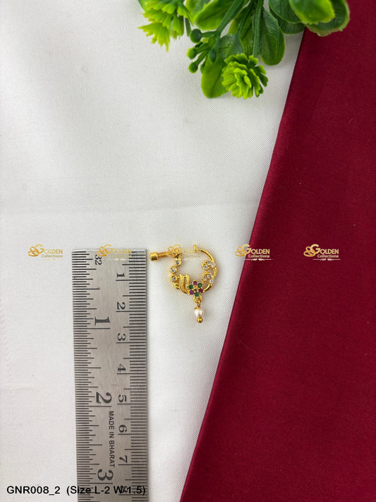 Traditional Deity Nath With Cz Stones Temple Jewelry Size: 2 x 1.5, Color: Multi, Style: Nath Nose Ring Image 2