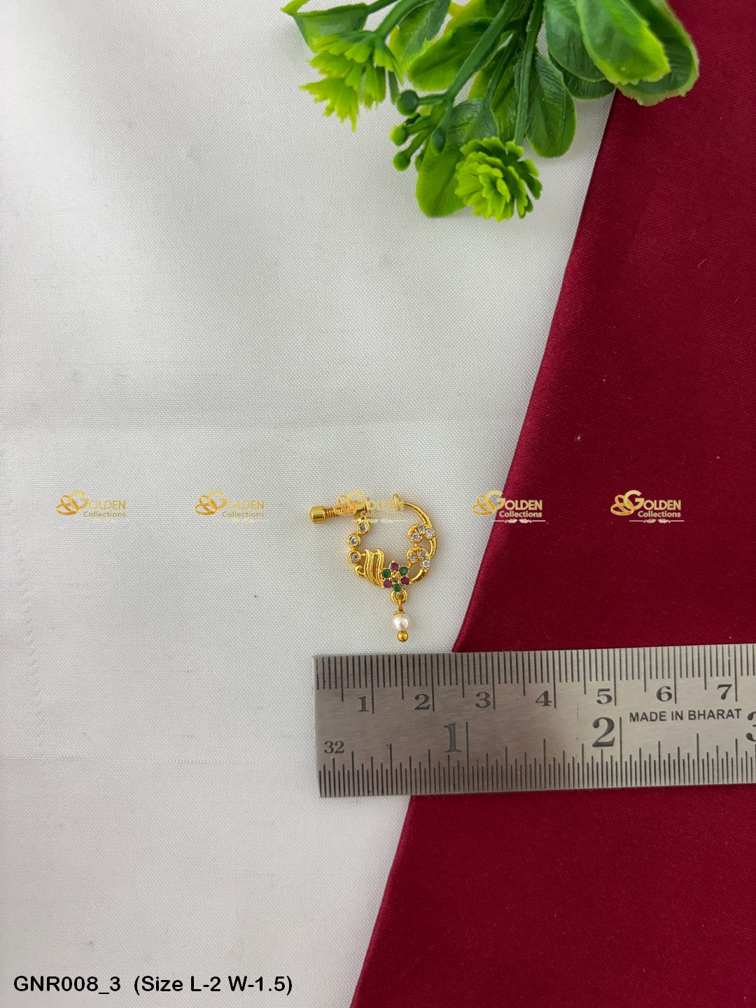 Traditional Deity Nath With Cz Stones Temple Jewelry Size: 2 x 1.5, Color: Multi, Style: Nath Nose Ring Image 3