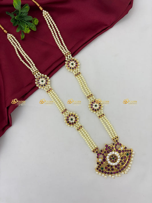 Traditional Pearl Kemp Necklace Bharatanatyam Long Haram Jewelry Color: Kemp Style: Kemp Short Necklace Image 2