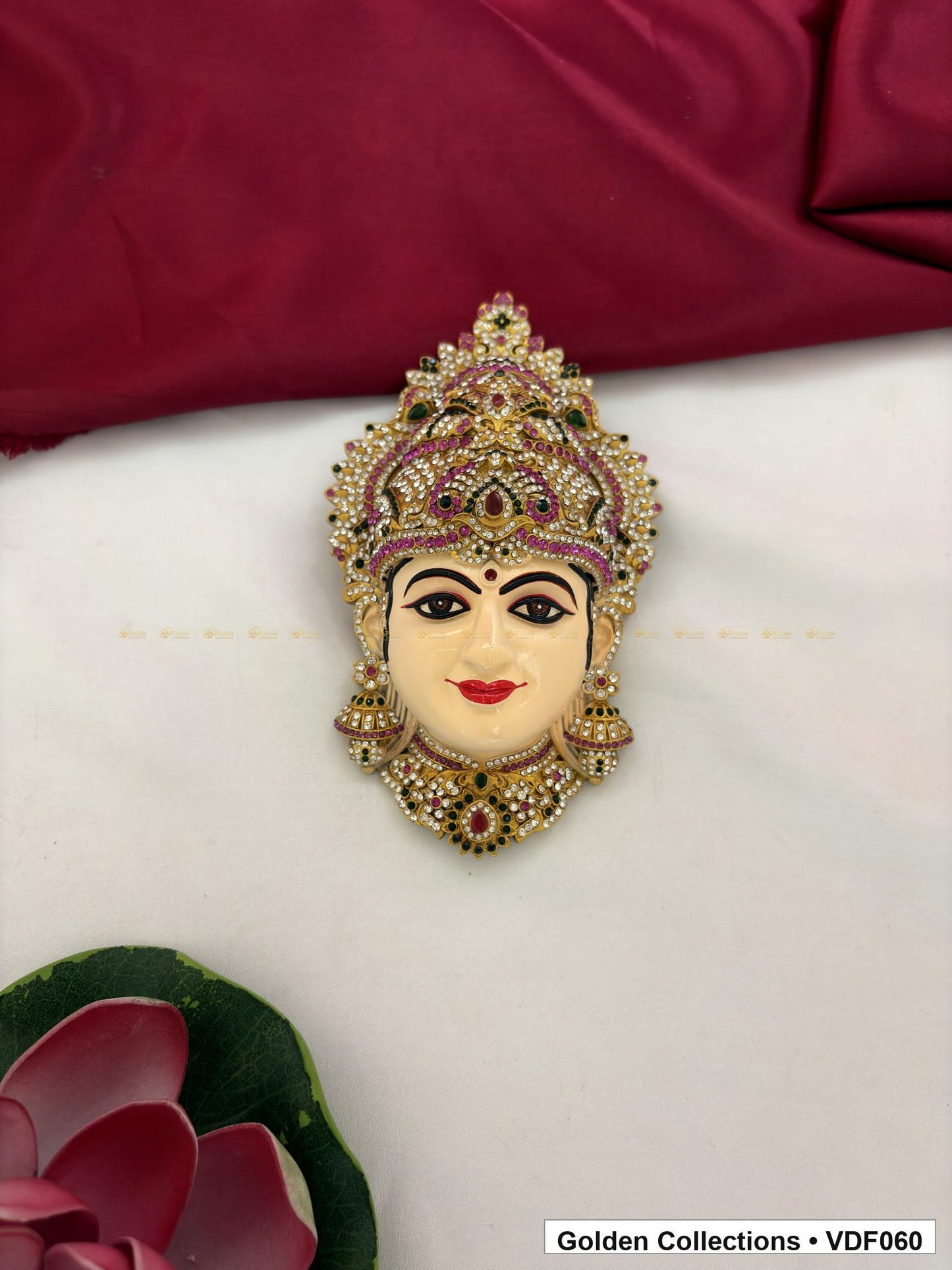 Additional view of Varalakshmi Ammavaru Goddess Face Mugham with Tall Crown for 6 Inches Varalakshmi or Ammavaru alankaram setup