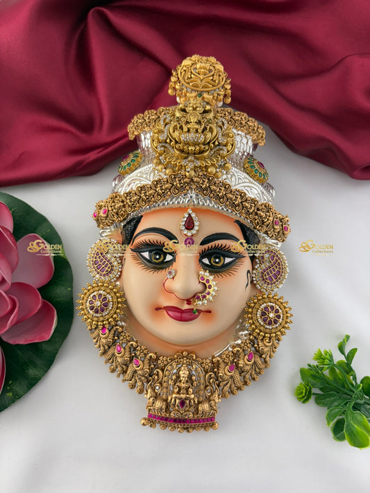Grand Varalakshmi Face with Tanjore Art and Temple Jewelry – Lakshmi Face for Vratam and Pooja by GoldenCollections.com