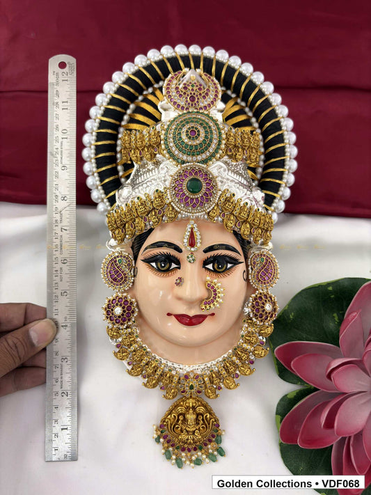 Varalakshmi Tanjore Face with Layered Circular Crown and Pendant 12 Inches close-up showing face, crown and jewellery details